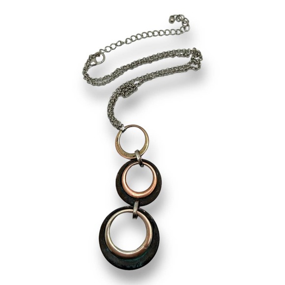 Mixed Metals Geometric Circles Modern Industrial Statement Necklace - Picture 6 of 9